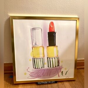Colorful Lux Lippie Art Print! 😄 Gold Metallic Framed Luxury Lipstick Poster ✨
